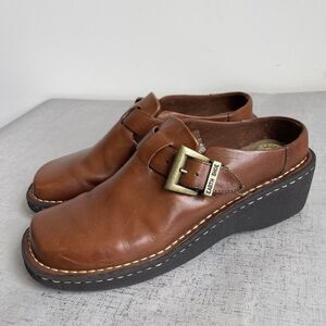 EARTH SHOES Women's 8.5 Brown Leather Clogs Mules Comfort Chunky Shoes